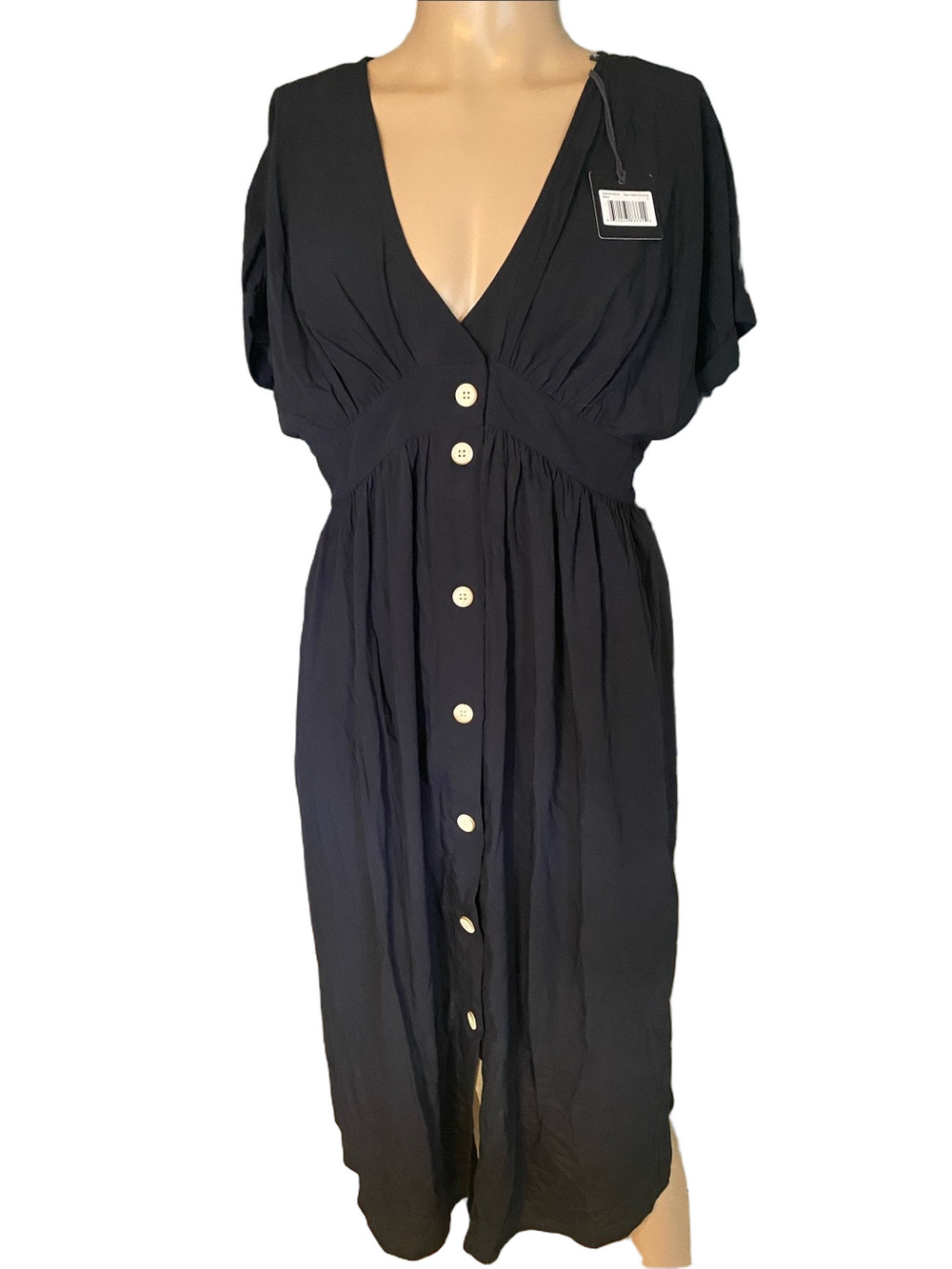 The Normal Brand Black Button-Front Midi Dress